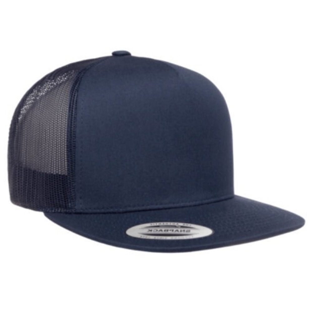 Yupoong Adult Blank Flat Bill Trucker‎ Cap Structured Meshback Snapback Hat Blue